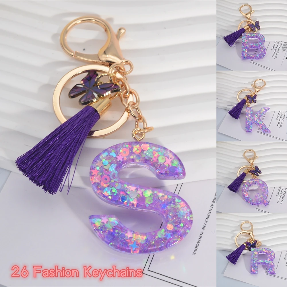 Resin Art Alphabet - A-Z błyszczący cekinowy brelok do kluczy